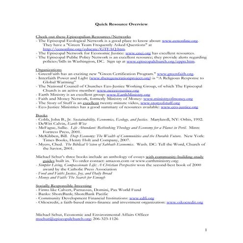 Quick Resource Overview - Green Churches and Earth Care  