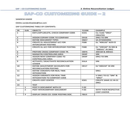 Quick sap co configuration   online reconciliation ledger
