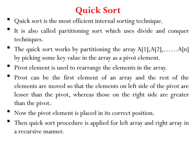 Quick Sort algorithm for sorting an array of elements