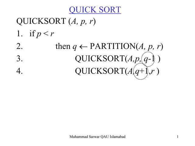 Quick sort algo analysis