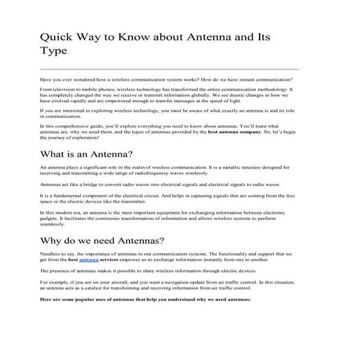 Quick Way to Know about Antenna and Its Type