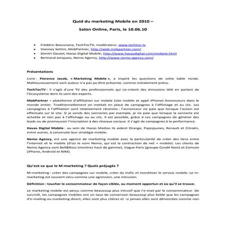 Quid du Marketing Mobile en 2010
