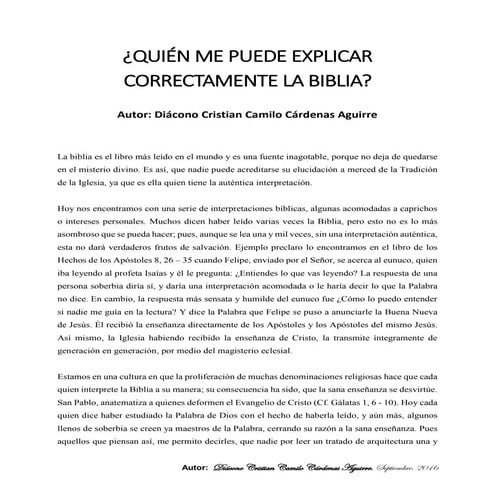 Quien me puede explicar correctamente la biblia. autor. cristian camilo cárdenas aguirre. septiembre, 2016