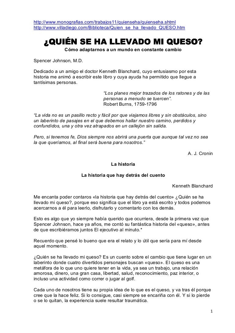 Quien se ha llevado mi queso el cuento
