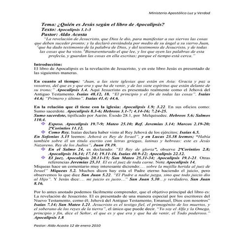 Quién es jesús según el libro de apocalipsis