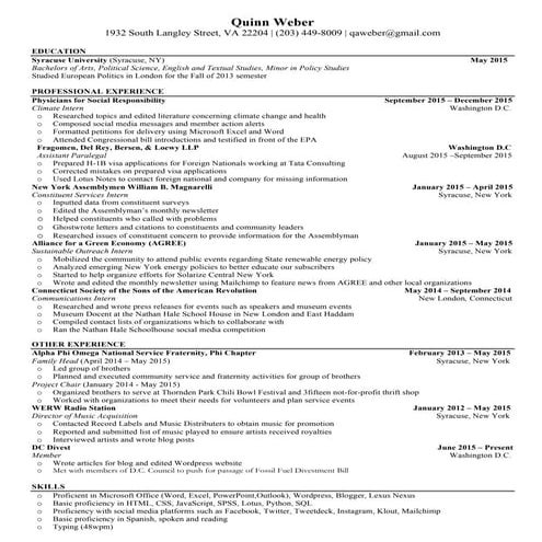 Quinn Weber Resume 2016