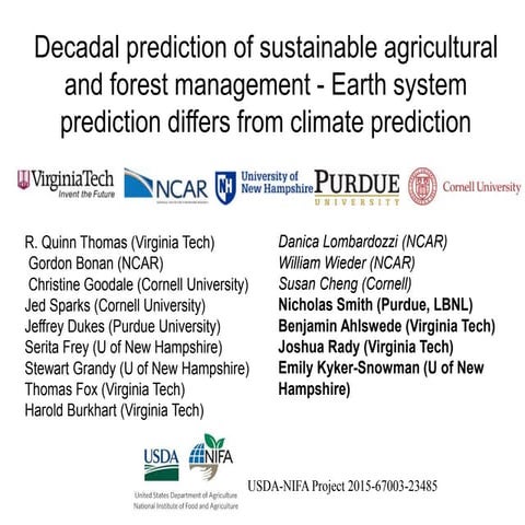 Decadal prediction of sustainable agricultural and forest management - Earth ...
