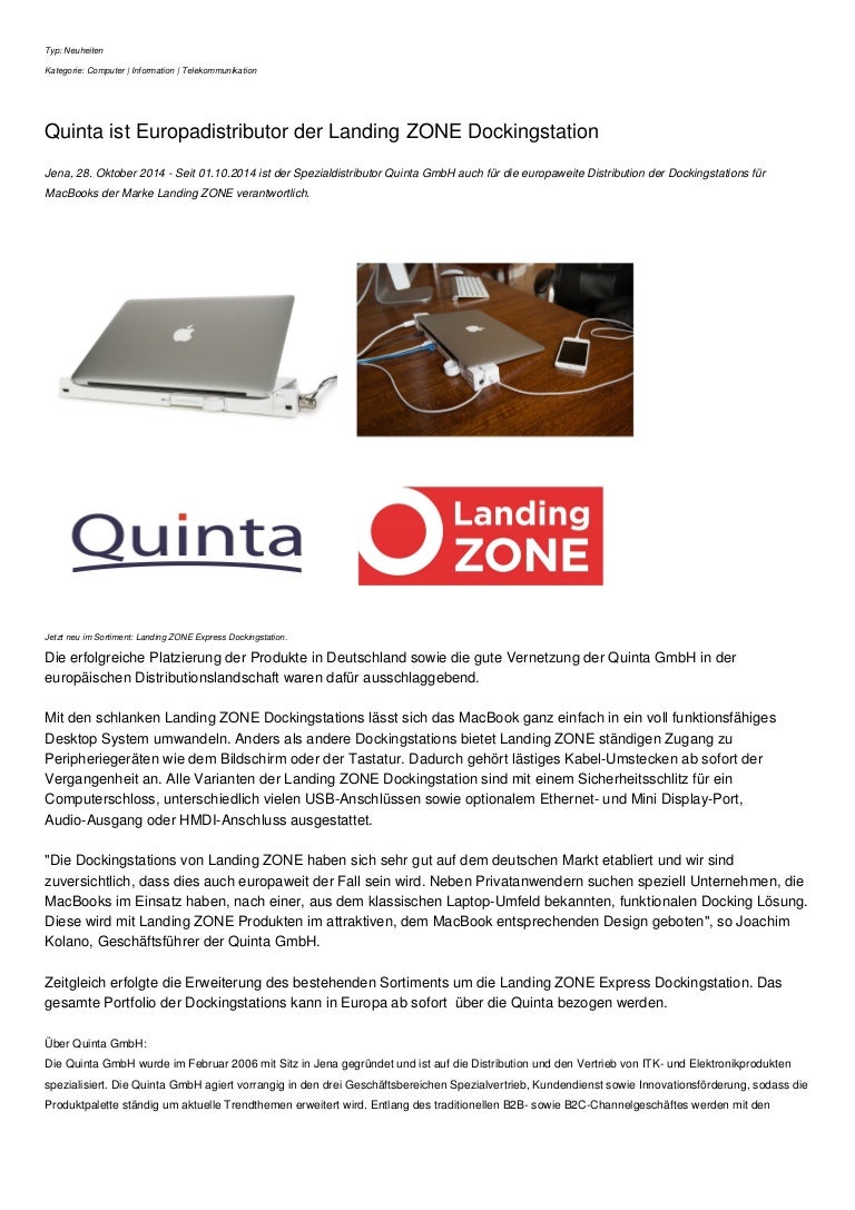 Quinta Ist Europadistributor Der Landing Zone Dockingstation