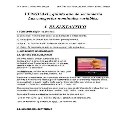 Las categorías nominales variables. sustantivos y pronombres. Quinto ...