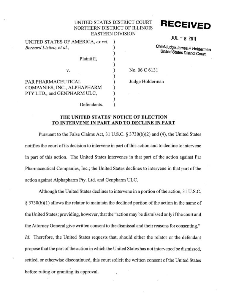 Legal Motion on Whistleblower Case brought by Qui Tam Law Firm Behn