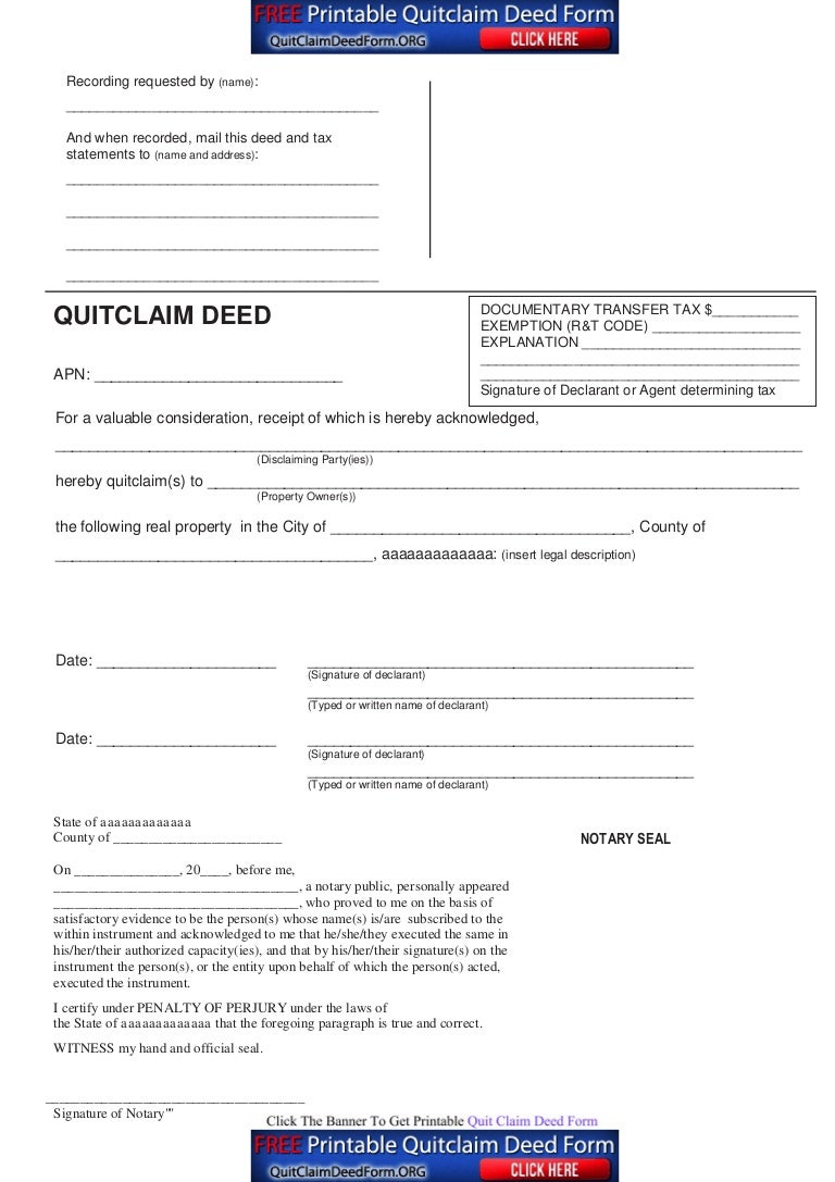 free quit claim deed form pdf sample