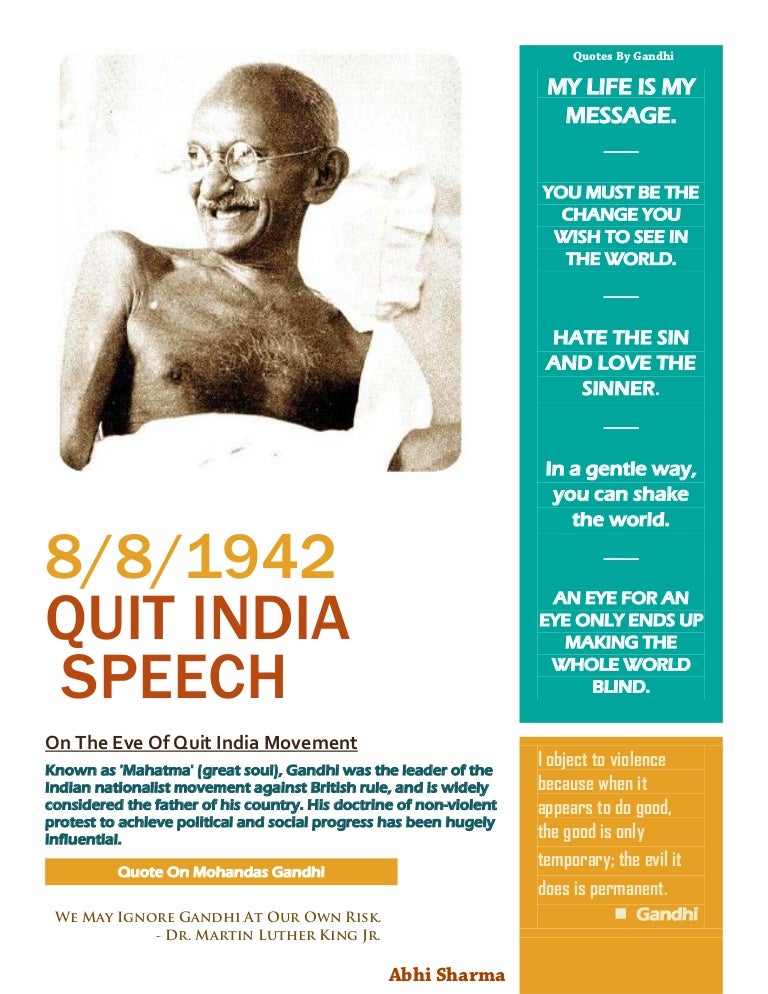 Quit india speech by mahatma gandhi image