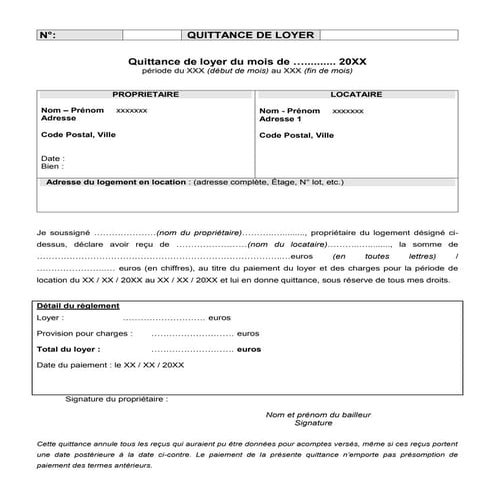 Quittance de loyer gratuite PDF