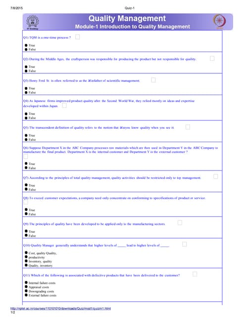 Quiz 1 - TQM