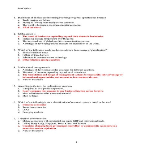 Multinational Corporation Quiz Answer | DOC