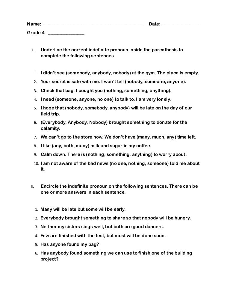 Indefinite Pronouns Quiz