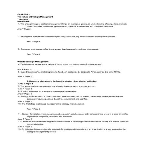 Quiz 1QUIZ strategic management concepts &cases 11th edition by Fred 