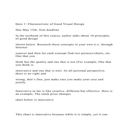 Quiz 1 Characteristic of Good Visual Design Due May 15th,.docx