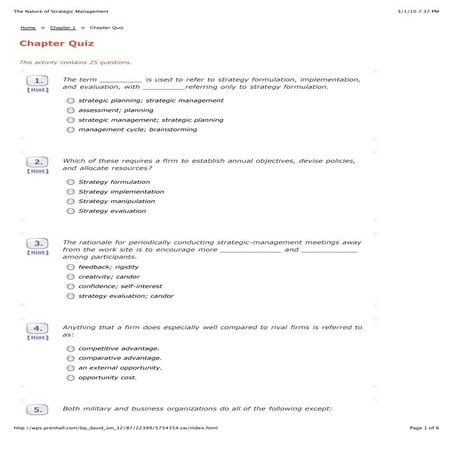 Quiz 1QUIZ strategic management concepts &cases 11th edition by Fred | PDF