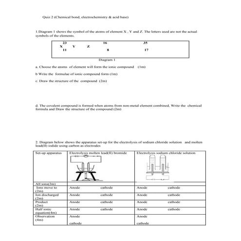 Quiz 2 (chemical bond, electrochemistry, acid base)