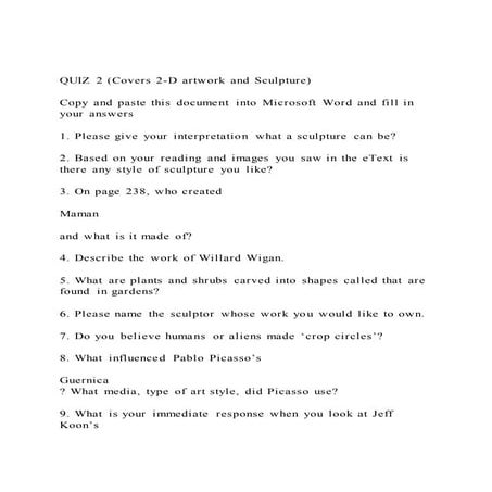 QUIZ 2 (Covers 2-D artwork and Sculpture) Copy and paste thi | DOCX ...