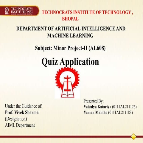 PPt Presentation for a quiz website with a frontend as well as backend