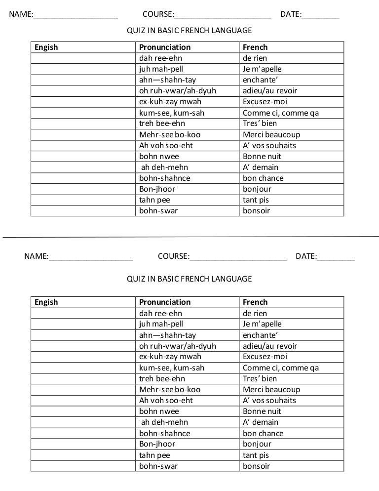 Quiz basic french language