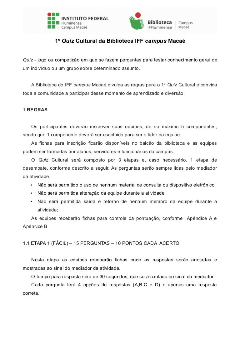 Quiz Cultural Regras