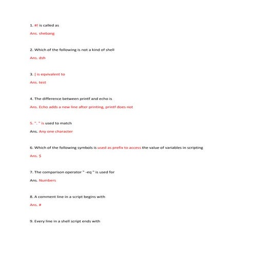 Quize on scripting shell | PDF