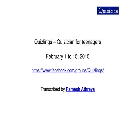 Quizlings feb 1 to 15, 2015