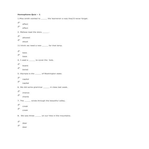 Quiz on homophones