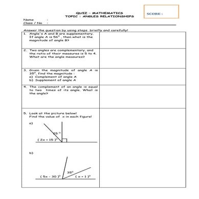 Quiz relationships of angles