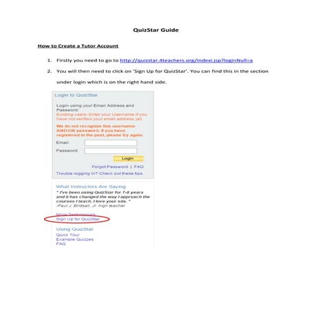 Quiz star guide