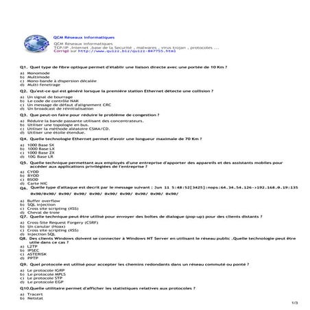 QCM basique sur les réseaux informatiques
