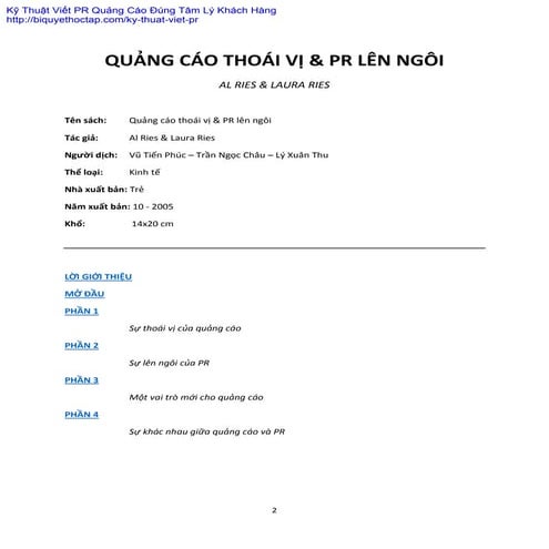 Sách Quảng Cáo Thoái Vị Pr Lên Ngôi
