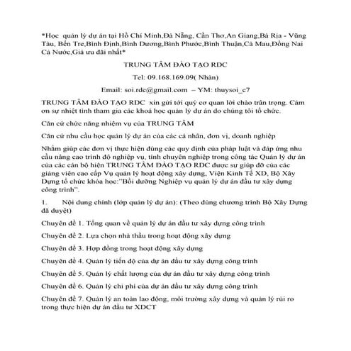 LỚP QUẢN LÝ DỰ ÁN TẠI TPHCM,ĐỒNG NAI,KIÊN GIANG,VŨNG TÀU,CẦN THƠ