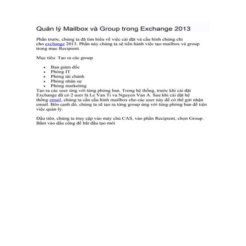 Quản lý mailbox và group trong exchange 2013