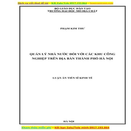Quản lý nhà nước đối với các khu công nghiệp trên địa bàn thành phố Hà Nội.doc