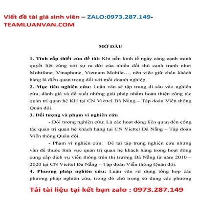 Quản trị quan hệ khách hàng tại Chi nhánh Viettel Đà Nẵng – Tập đoàn Viễn thô...