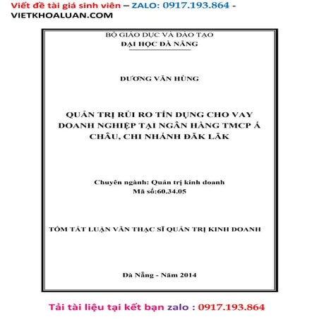 Quản trị rủi ro tín dụng cho vay doanh nghiệp tại ngân hàng TMCP Á Châu, Chi ...