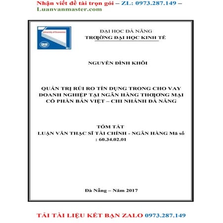 Quản Trị Rủi Ro Tín Dụng Trong Cho Vay Doanh Nghiệp Tại Ngân Hàng Thƣơng Mại ...