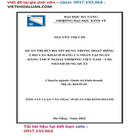 Quản trị rủi ro tín dụng trong hoạt động cho vay khách hàng cá nhân tại Ngân ...