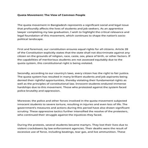 Quota Movement: The View of Common People