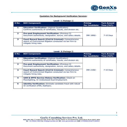 Quotation for Background Verification-GenXs Consulting, Price | PDF