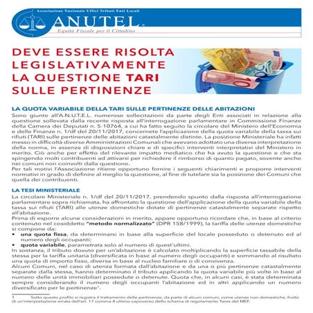 Quota variabile TARI sulle pertinenze delle abitazioni.