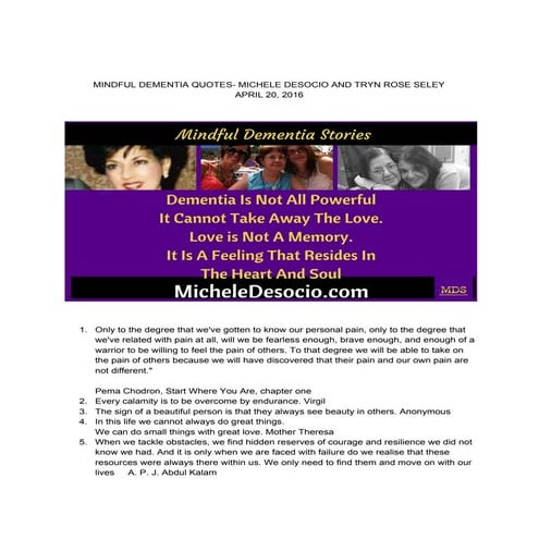 Mindful Dementia Stories Michele Desocio & Tryn Rose Seley 4/20/16