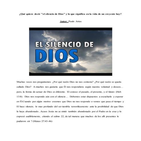 Qué quiere decir el silencio de Dios y lo que significa en la vida de ...