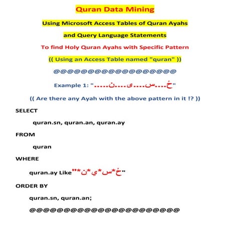 Quran Islam Facts Search Data Mining - Quranhints arm 95 | DOCX