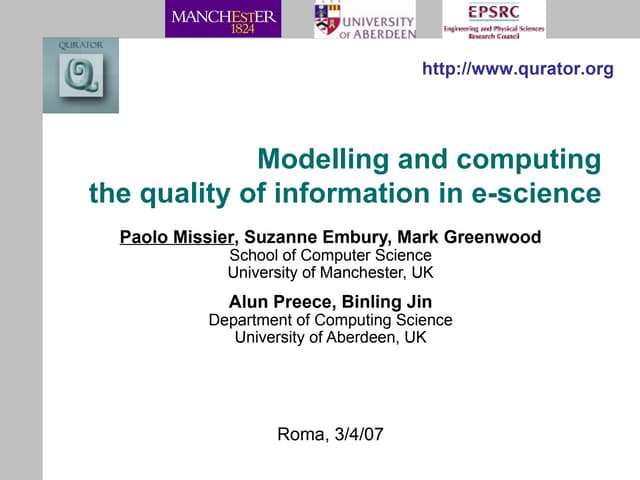 Invited talk @Roma La Sapienza, April '07