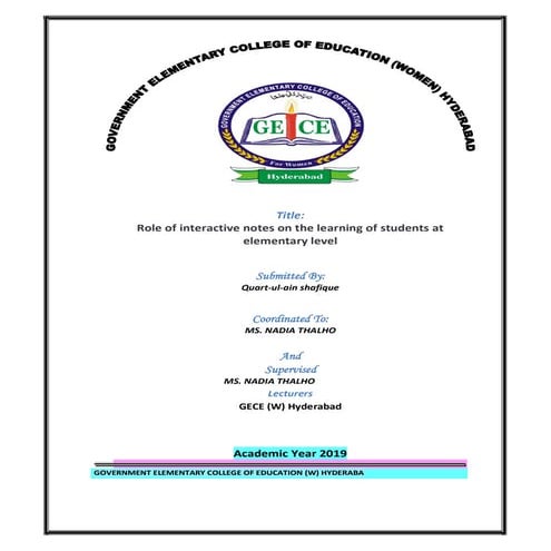thesis: Role Of Interactive Notes On The Learning Of Students At ...